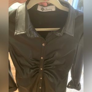 Pleather soft shirt dress with gather in center